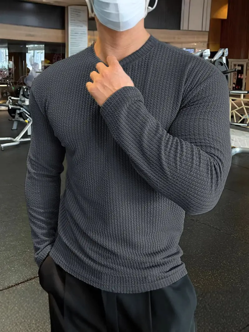 Men's Black Knit Long Sleeve T-Shirt Spring Trbottomy Brand - Image 11