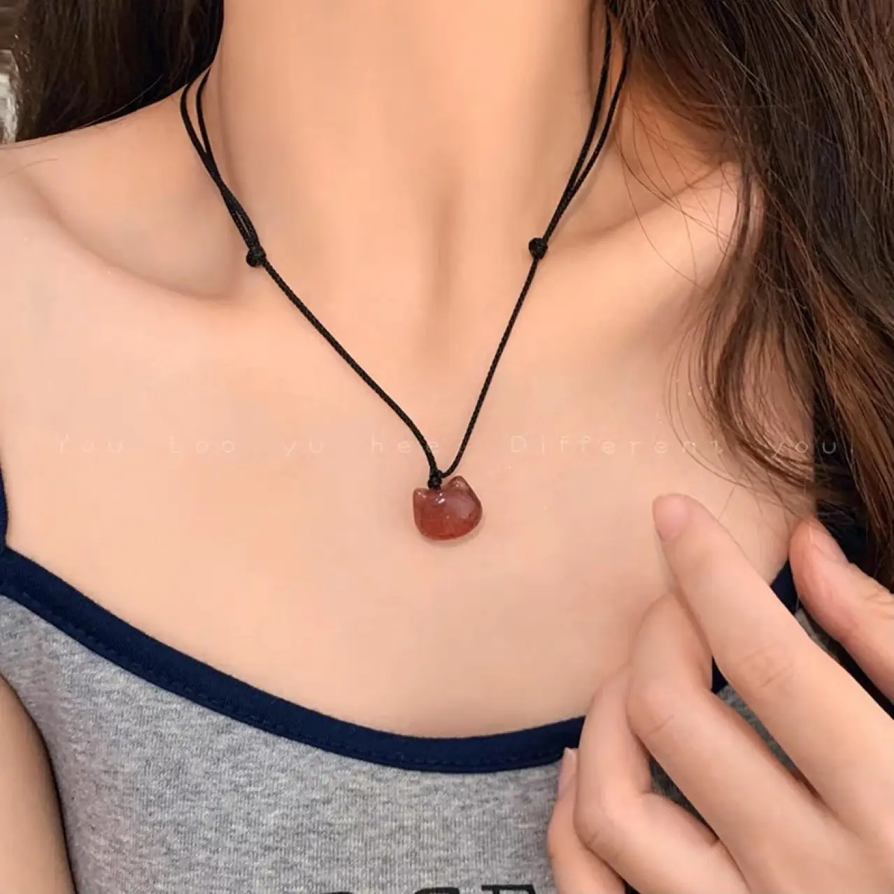 Natural Red Crystal Cat Head Pendant for Men Women