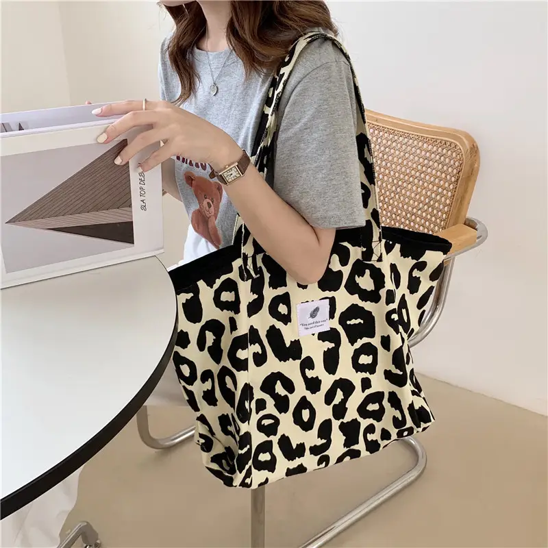 Leopard Print Canvas Shoulder Bag Large Capacity - Image 5