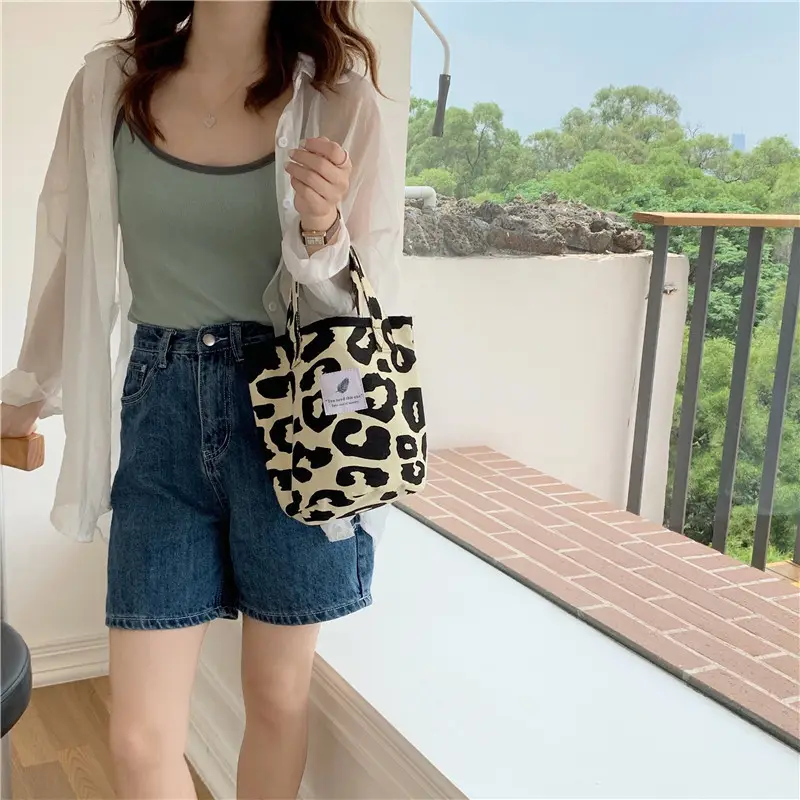 Leopard Print Canvas Shoulder Bag Large Capacity - Image 6
