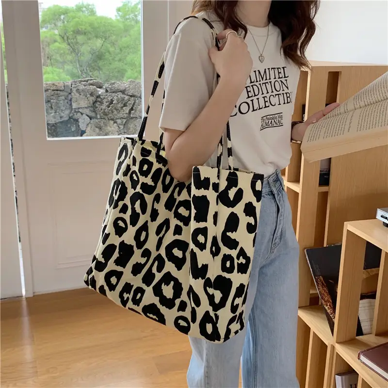 Leopard Print Canvas Shoulder Bag Large Capacity - Image 8