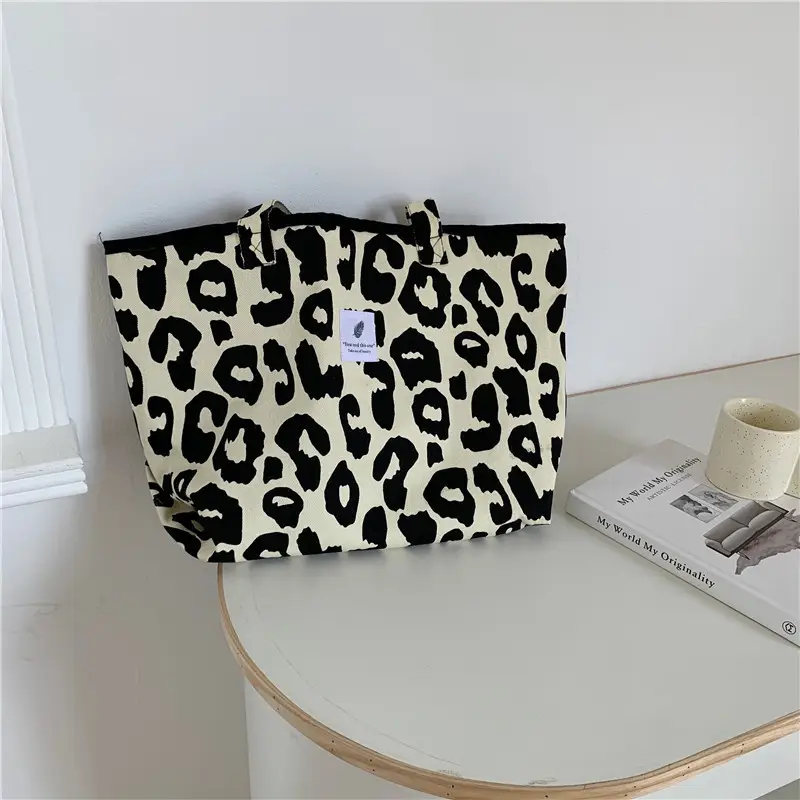 Leopard Print Canvas Shoulder Bag Large Capacity - Image 9