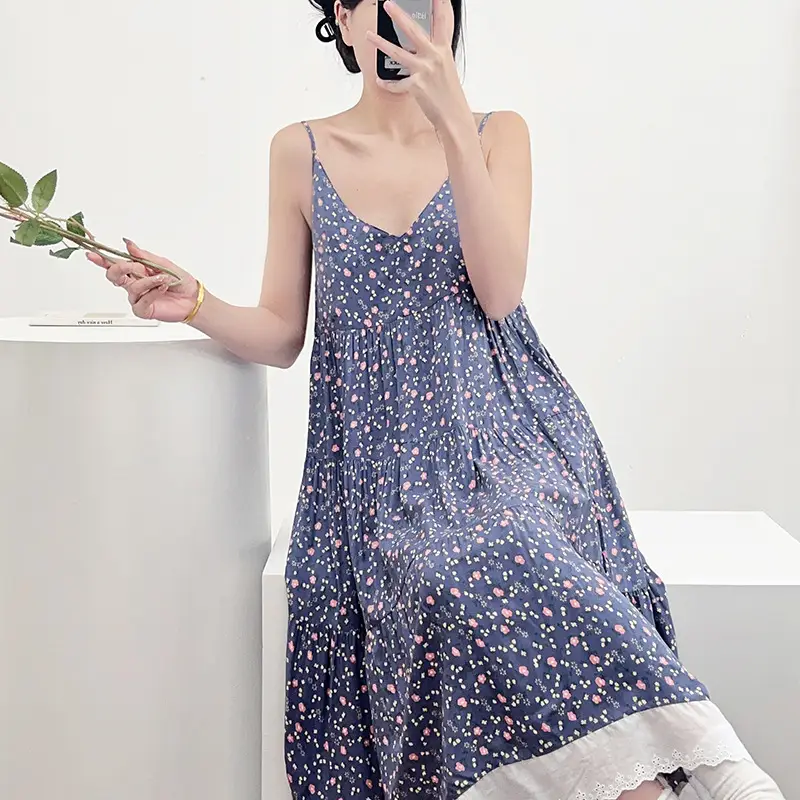 Cotton Silk Nightgown Women's Summer Thin Sexy Faux Cotton Silk Sling Dress Japanese Style Palace Style Pajamas Home Clothes — feature 15