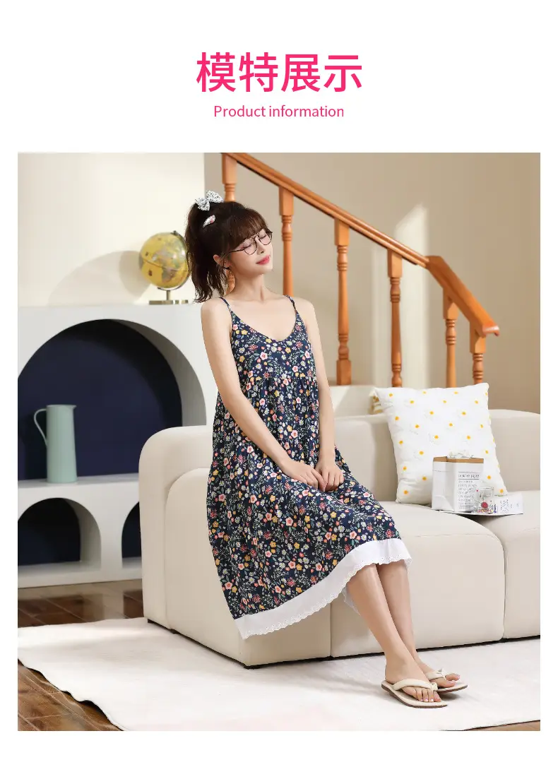 Cotton Silk Nightgown Women's Summer Thin Sexy Faux Cotton Silk Sling Dress Japanese Style Palace Style Pajamas Home Clothes — feature 4