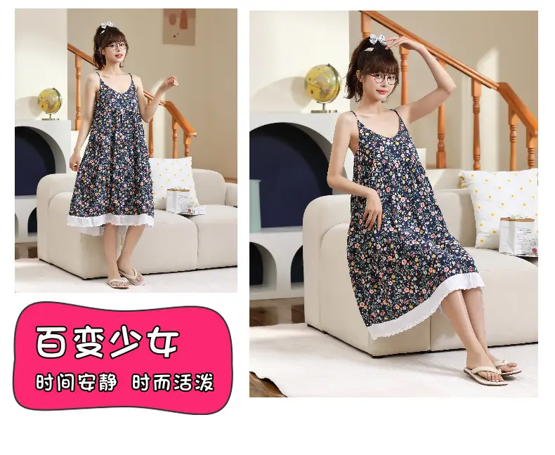 Cotton Silk Nightgown Women's Summer Thin Sexy Faux Cotton Silk Sling Dress Japanese Style Palace Style Pajamas Home Clothes — feature 5