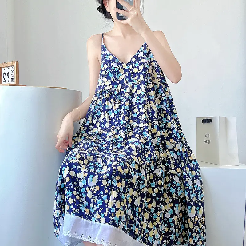 Cotton Silk Nightgown Women's Summer Thin Sexy Faux Cotton Silk Sling Dress Japanese Style Palace Style Pajamas Home Clothes — feature 6