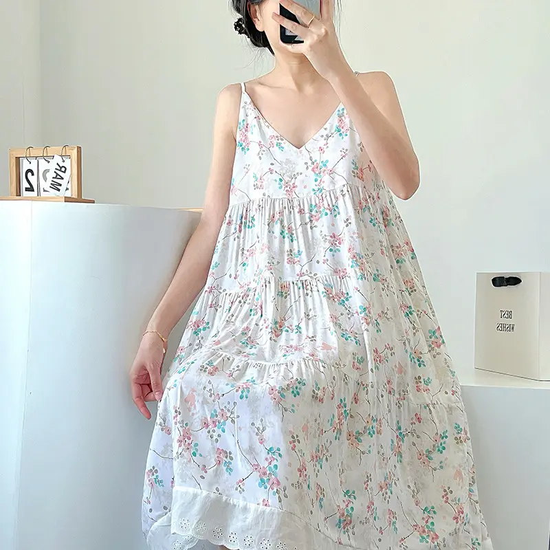 Cotton Silk Nightgown Women's Summer Thin Sexy Faux Cotton Silk Sling Dress Japanese Style Palace Style Pajamas Home Clothes — feature 8