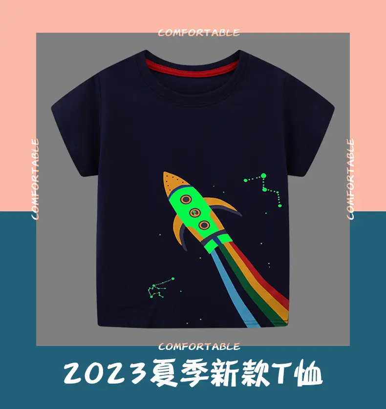 2025 Summer Boys T-Shirt Navy Blue Round Neck Short Sleeve — feature 2