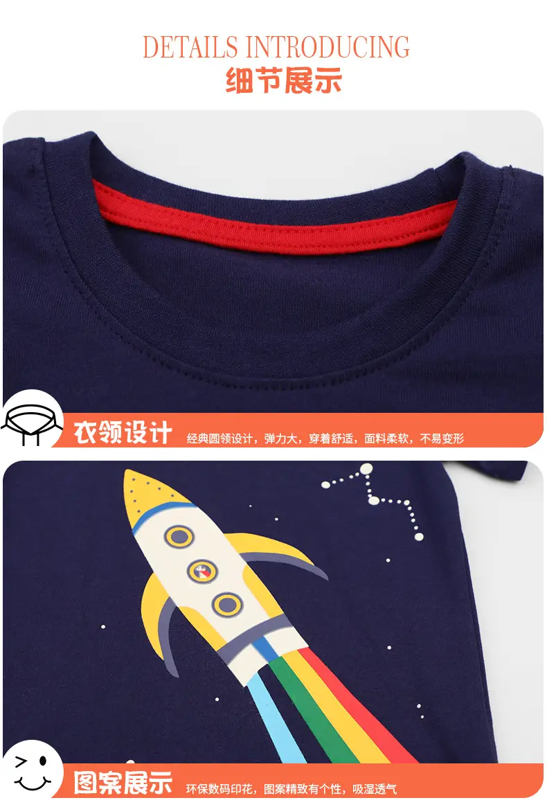 2025 Summer Boys T-Shirt Navy Blue Round Neck Short Sleeve — feature 5