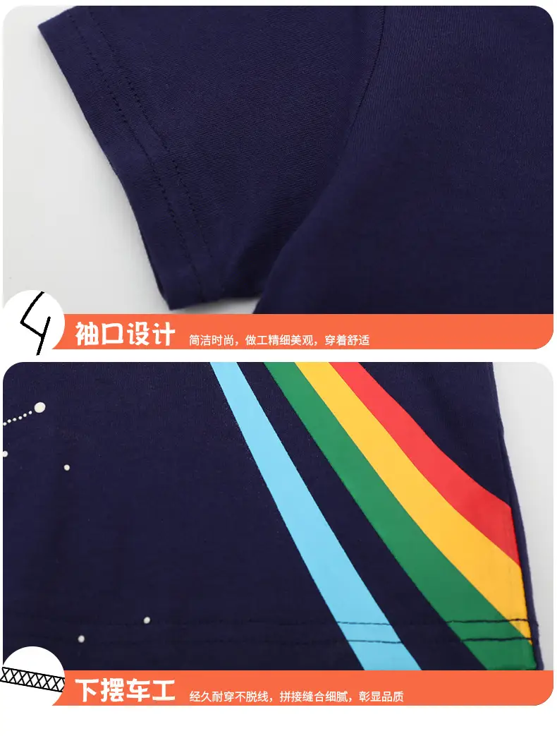 2025 Summer Boys T-Shirt Navy Blue Round Neck Short Sleeve — feature 6