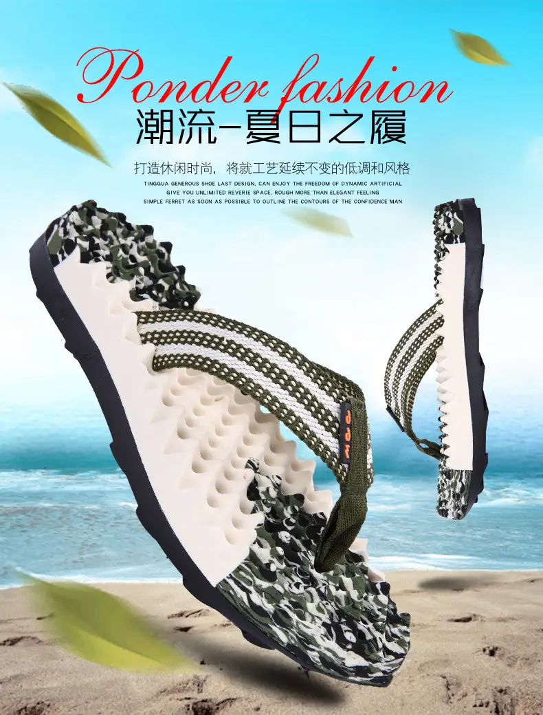 Camouflage Beaded Flip Flops Large Summer Wear — feature 2