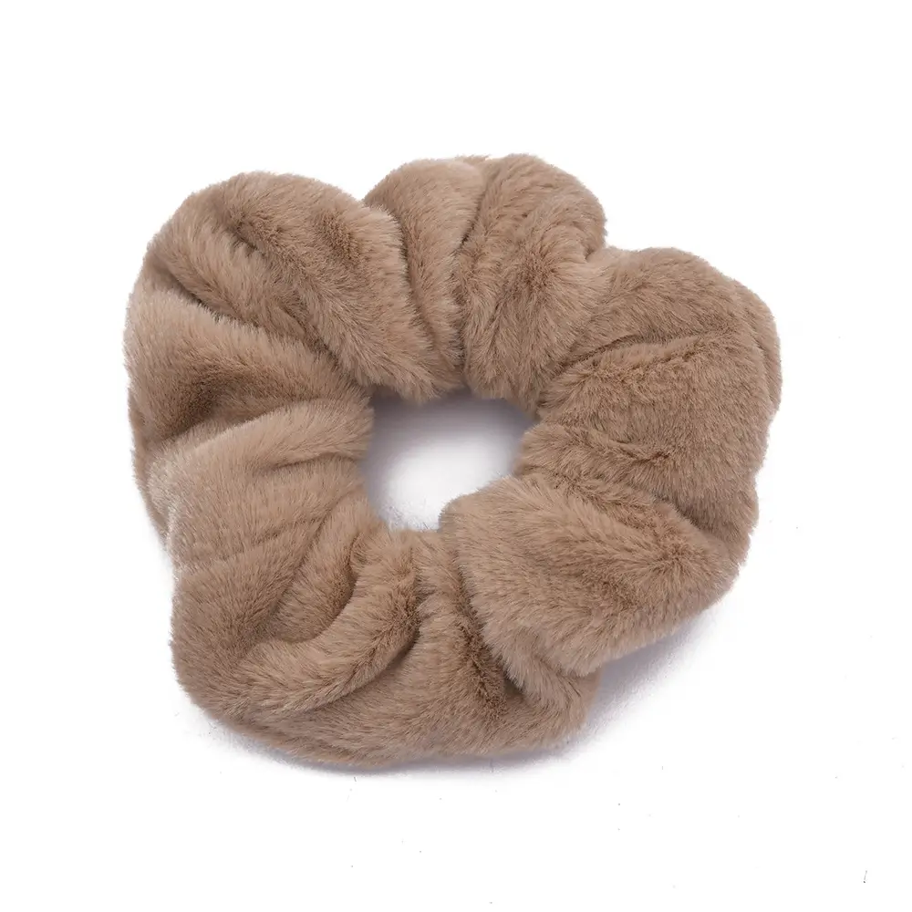 Plush Fat Faux Fur Hair Ring Brown