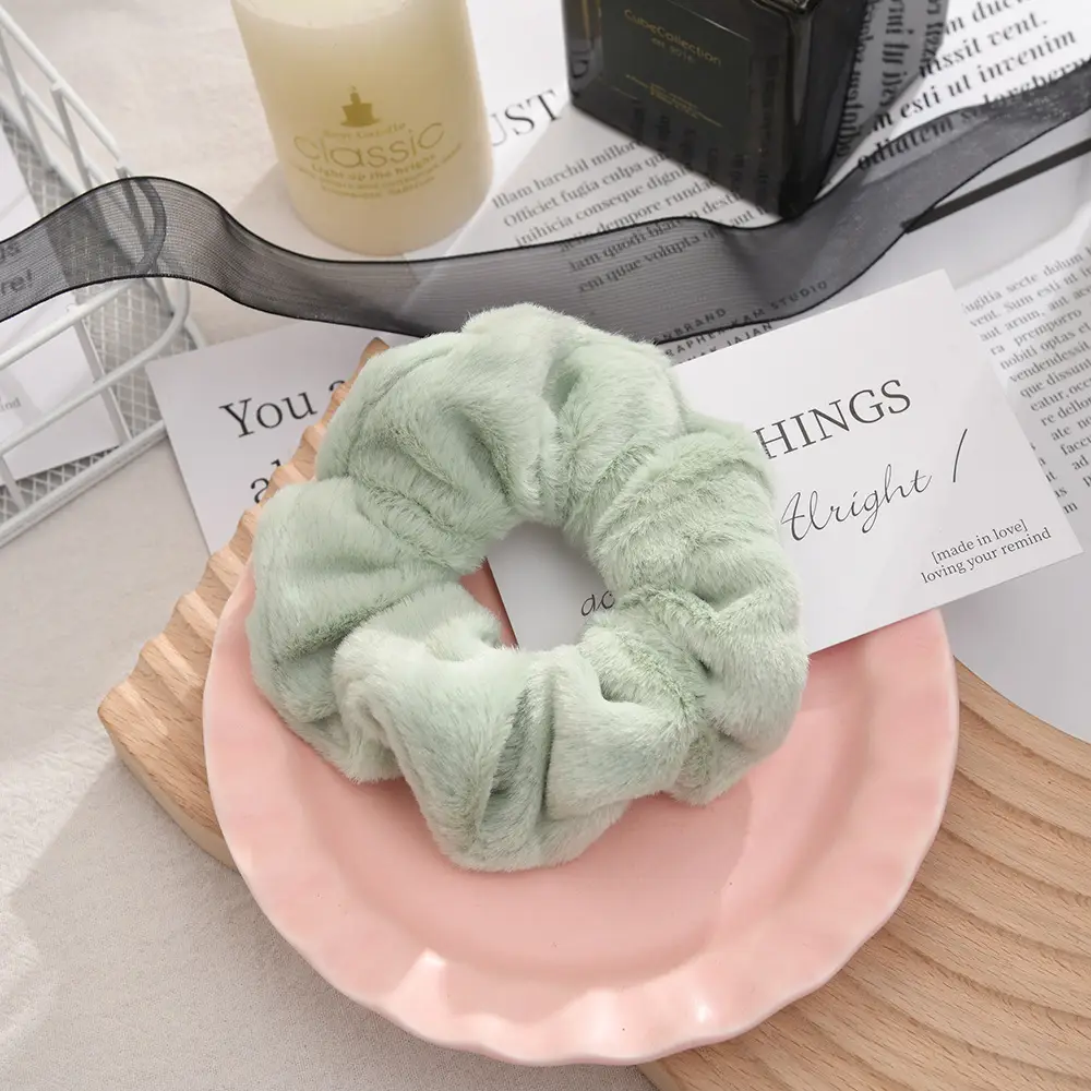 Plush Fat Faux Fur Hair Ring Brown