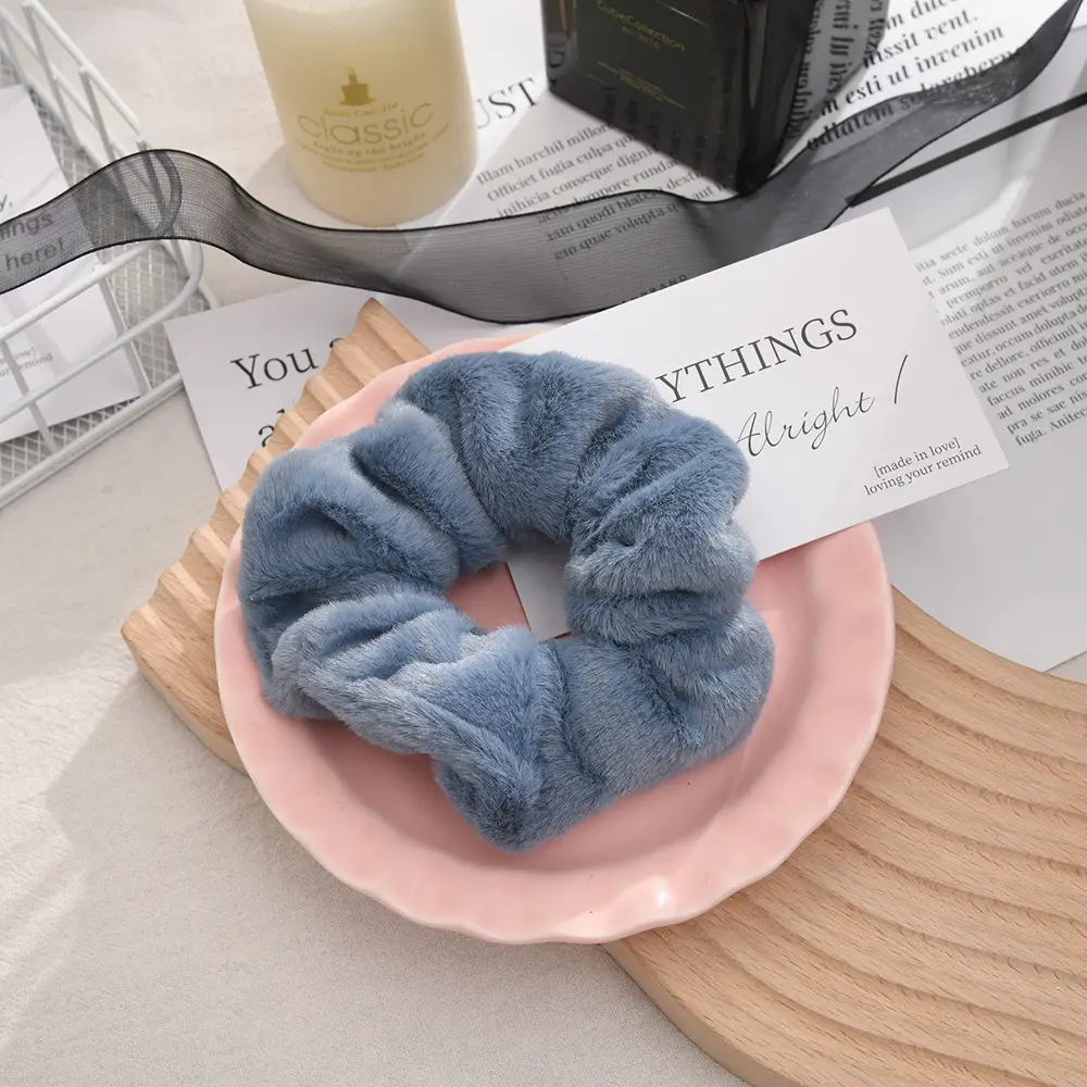 Plush Fat Faux Fur Hair Ring Brown