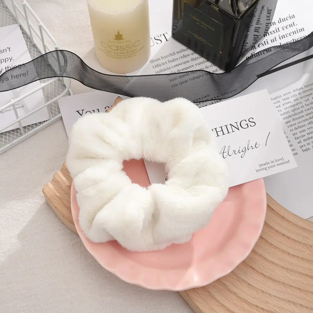 Plush Fat Faux Fur Hair Ring Brown