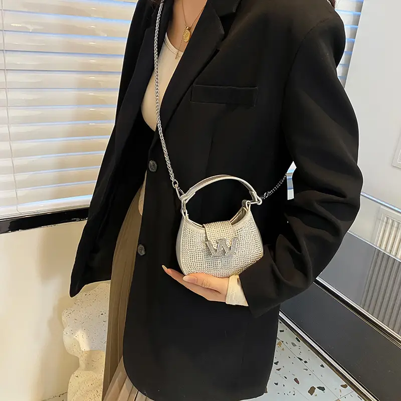 Pink Rhinestone Women's Shoulder Bag Set