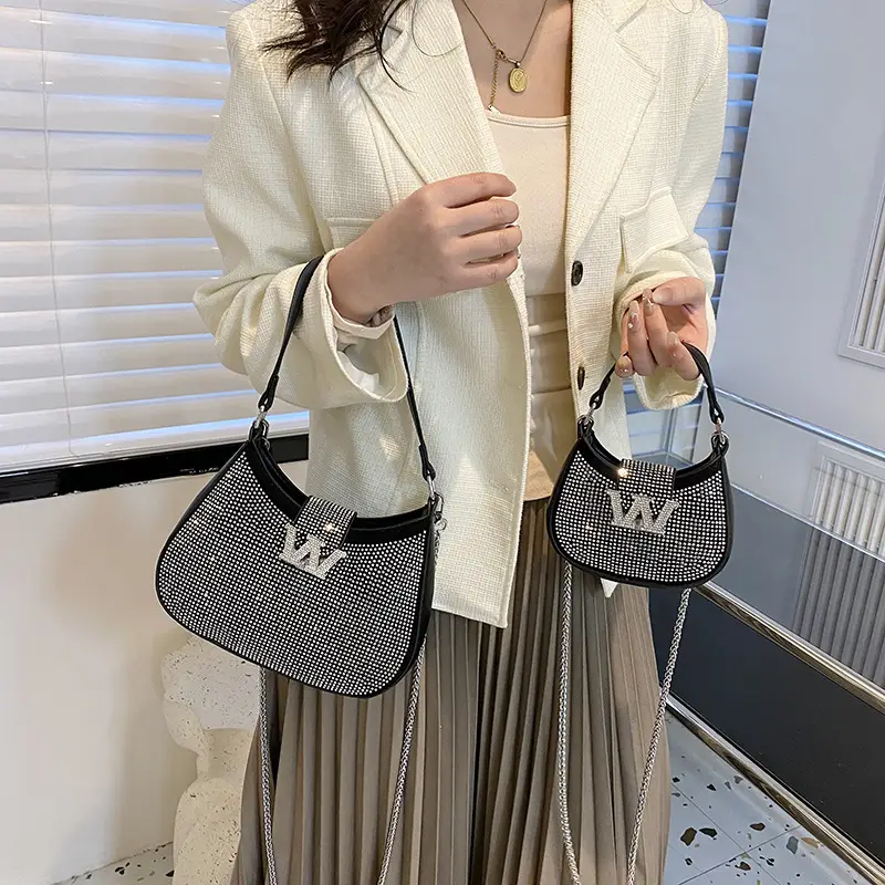 Pink Rhinestone Women's Shoulder Bag Set