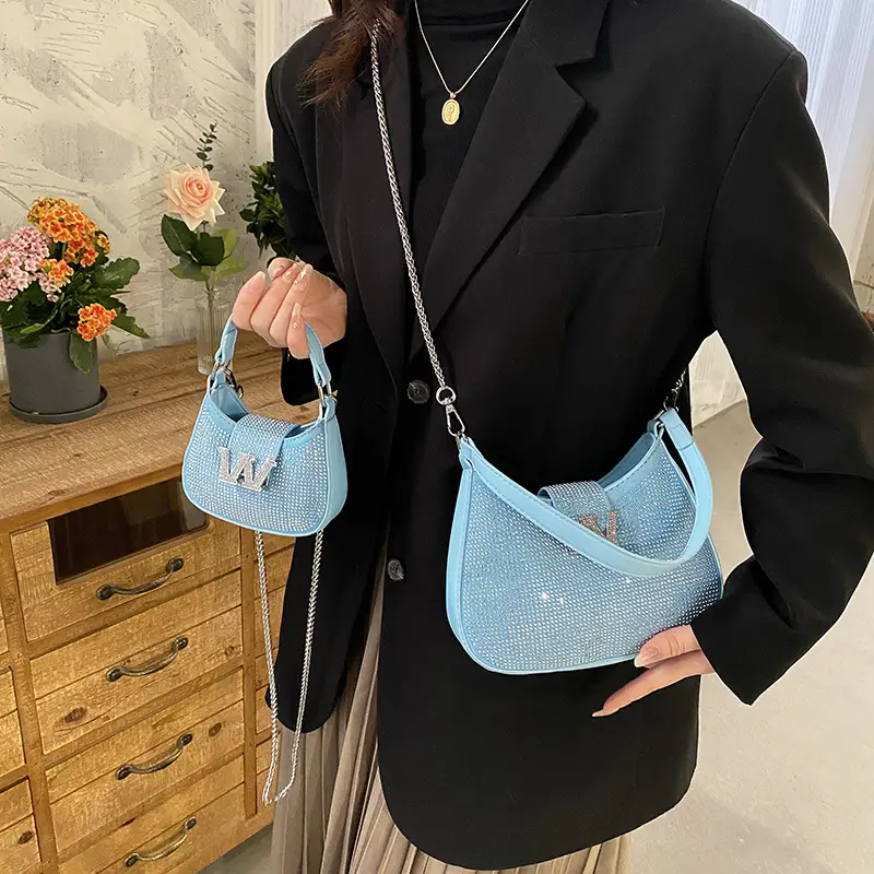 Pink Rhinestone Women's Shoulder Bag Set