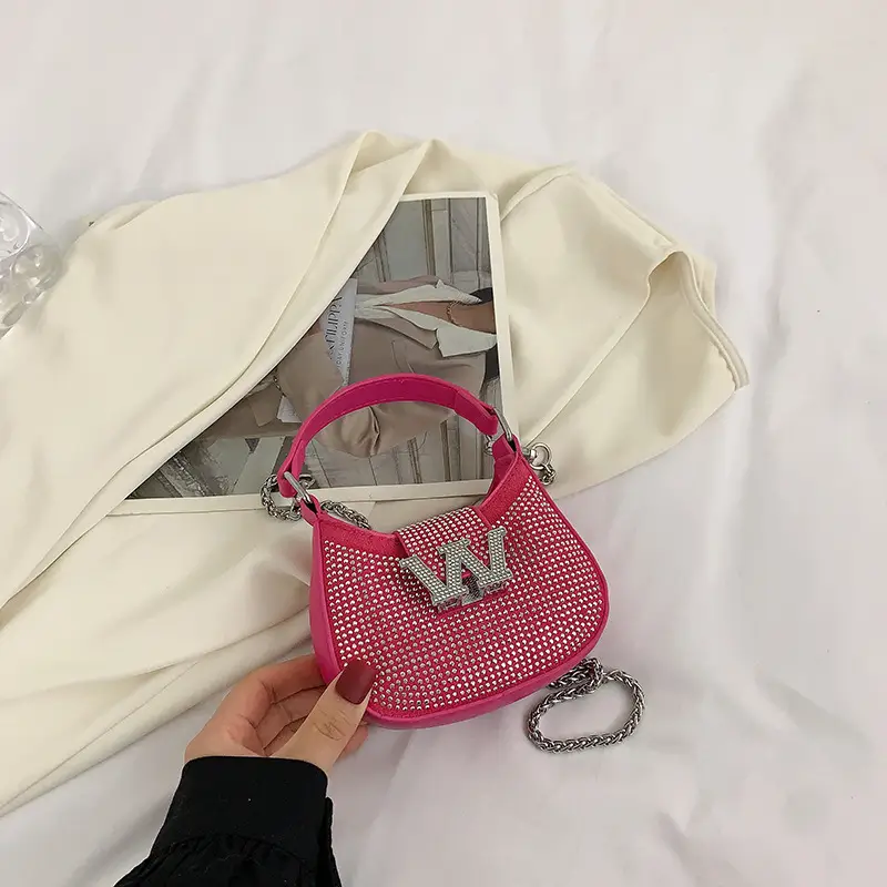 Pink Rhinestone Women's Shoulder Bag Set