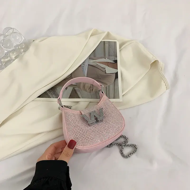 Pink Rhinestone Women's Shoulder Bag Set