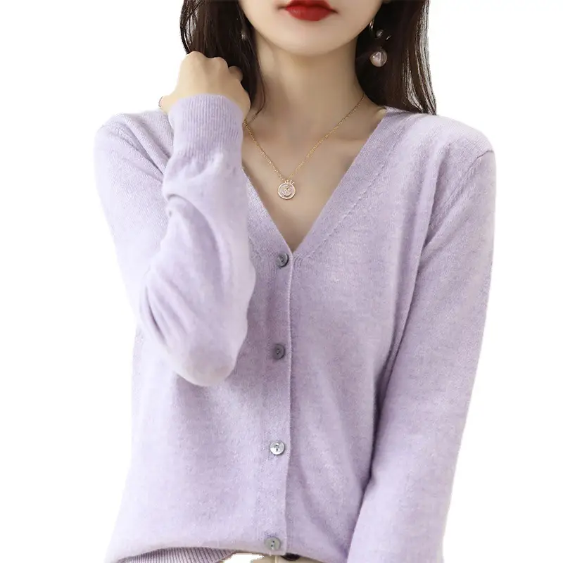 Lilac V-Neck Cardigan Short Coat for Women - Image 20
