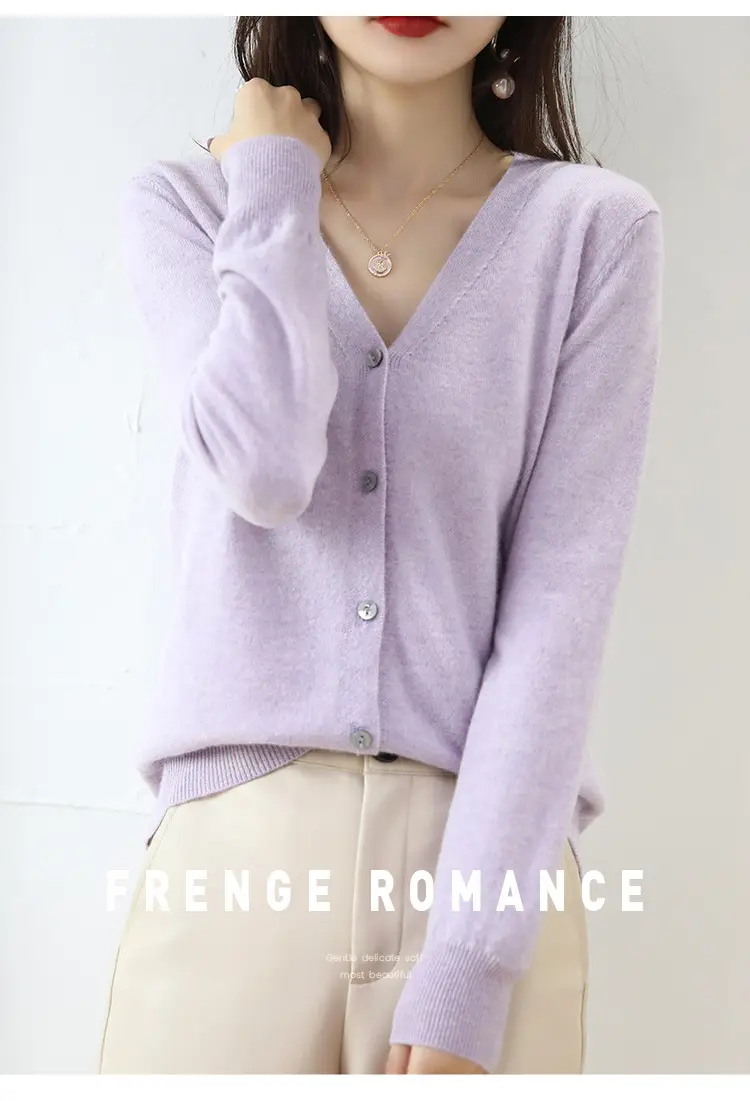 Lilac V-Neck Cardigan Short Coat for Women — feature 14