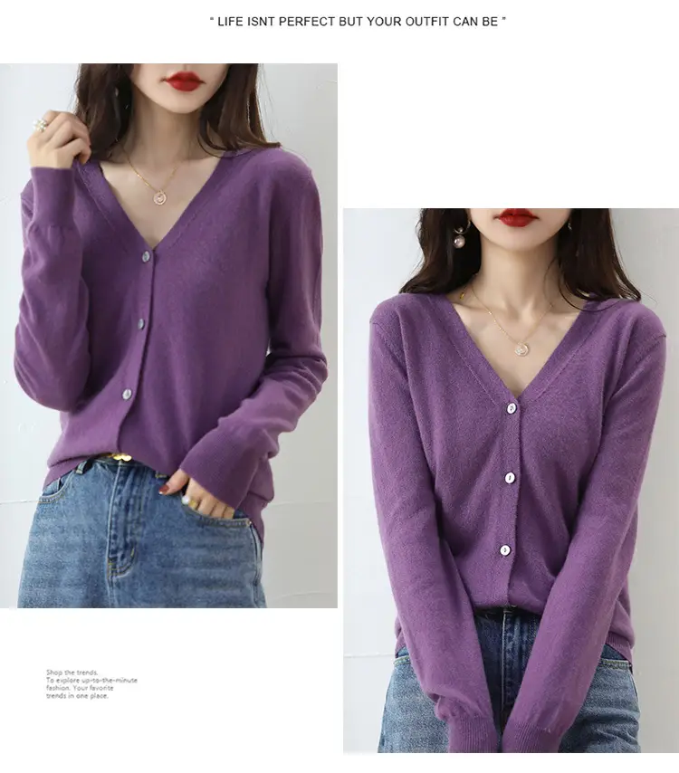 Lilac V-Neck Cardigan Short Coat for Women — feature 32