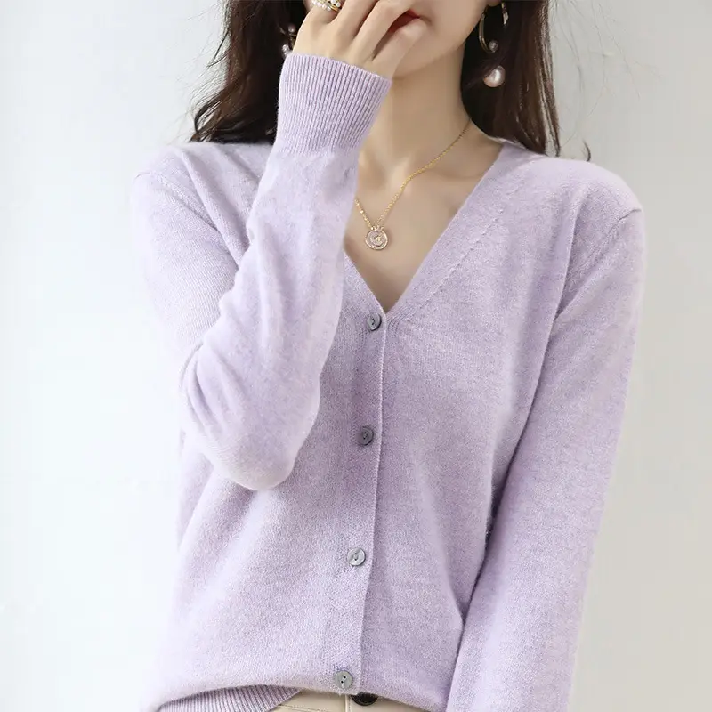 Lilac V-Neck Cardigan Short Coat for Women - Image 13