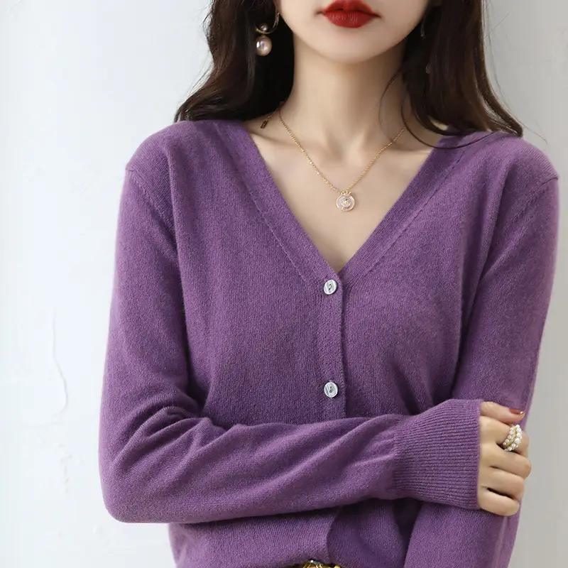 Lilac V-Neck Cardigan Short Coat for Women - Image 15