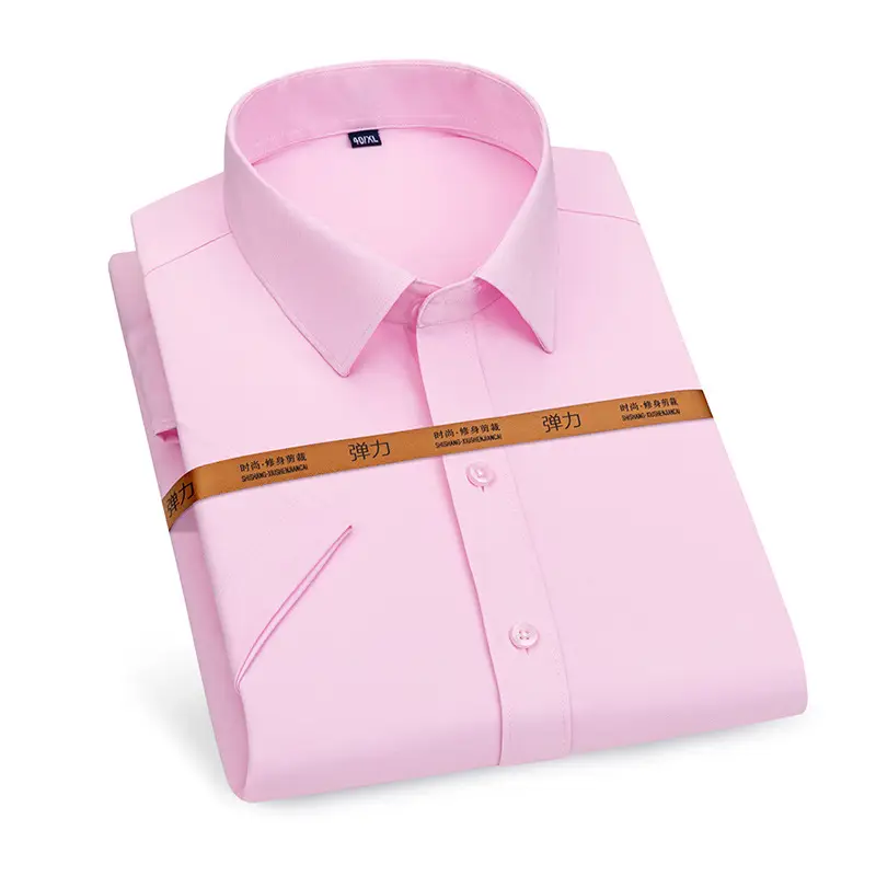 Men's Pink Stretch Shirt Long Sleeve Anti-Wrinkle