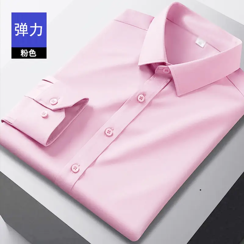 Men's Pink Stretch Shirt Long Sleeve Anti-Wrinkle
