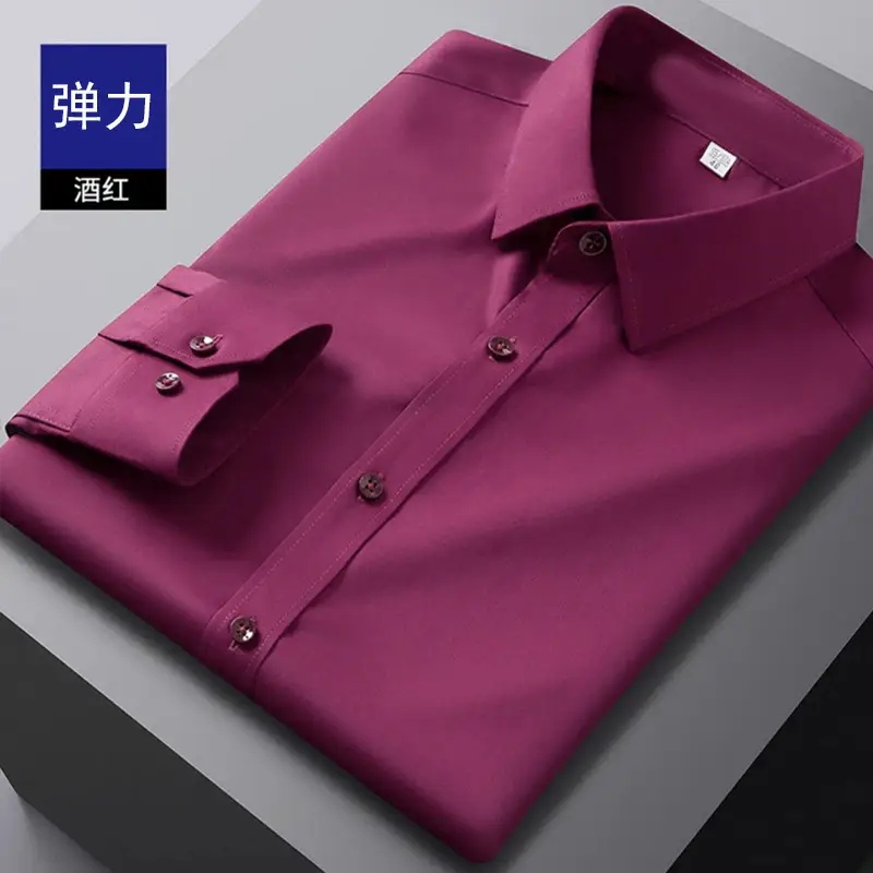 Men's Pink Stretch Shirt Long Sleeve Anti-Wrinkle