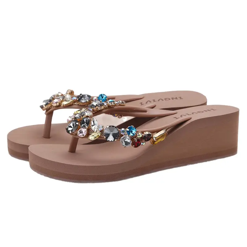 Women's Glass Rhinestone Wedge Flip Flops