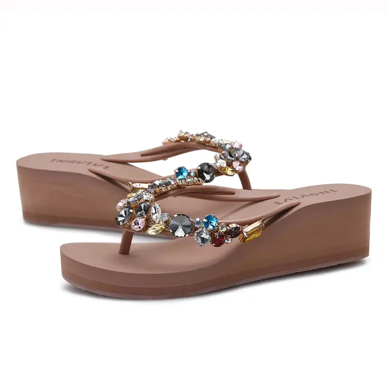 Women's Glass Rhinestone Wedge Flip Flops