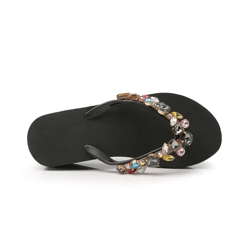 Women's Glass Rhinestone Wedge Flip Flops