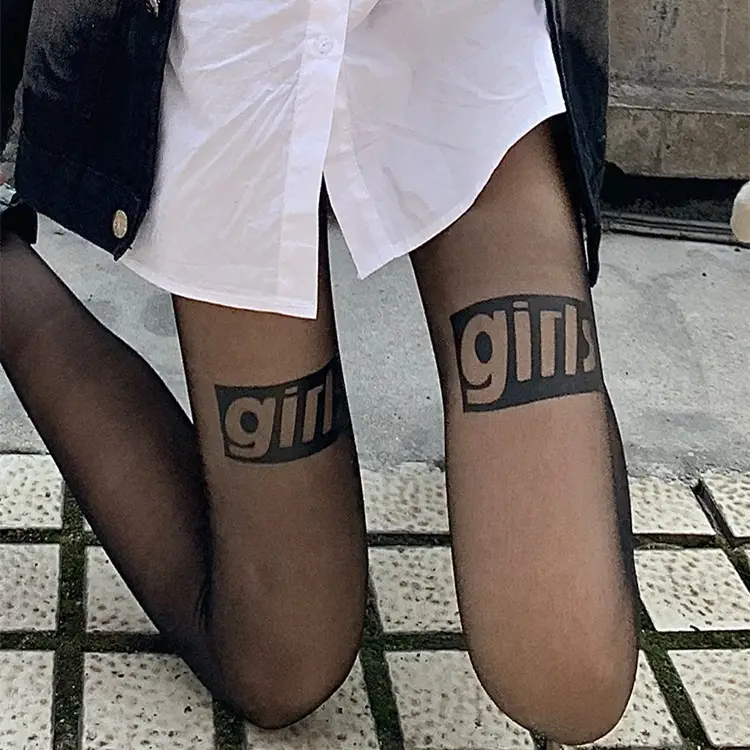 Cross-Border Flocked Letter Pantyhose Wholesale Autumn Winter Printed Extended Pantyhose Double B Letter Flocked Stockings — feature 12