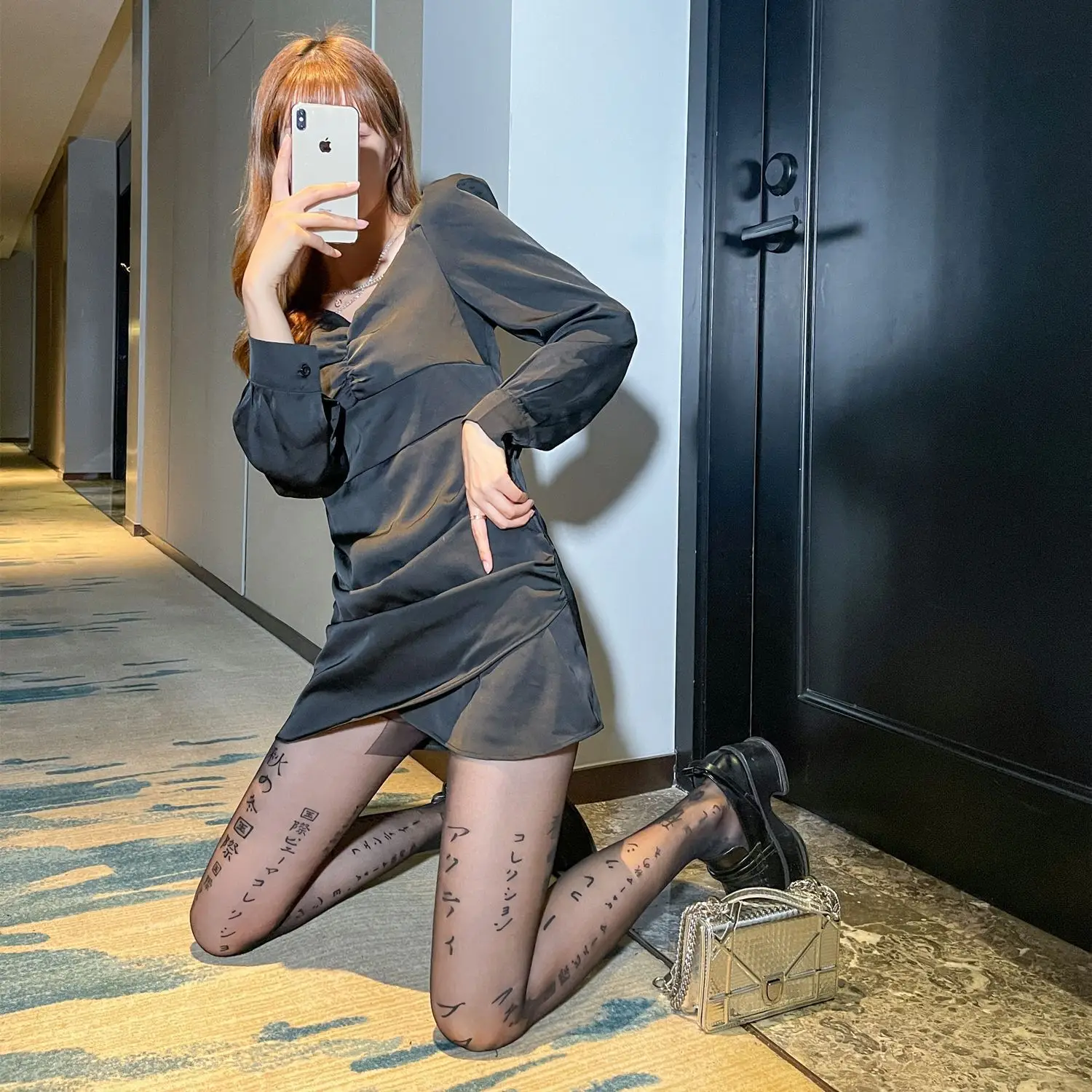 Cross-Border Flocked Letter Pantyhose Wholesale Autumn Winter Printed Extended Pantyhose Double B Letter Flocked Stockings — feature 8