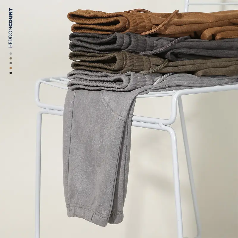 Dengjue Men's Split Suede Jogger Pants Grey Brown Black - Image 6
