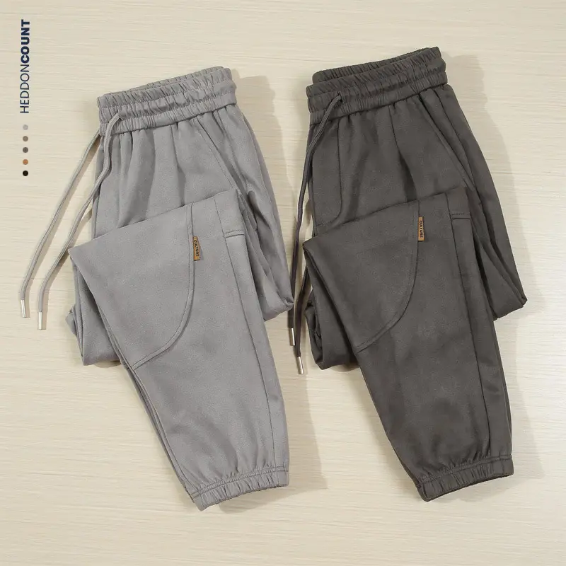 Dengjue Men's Split Suede Jogger Pants Grey Brown Black - Image 7