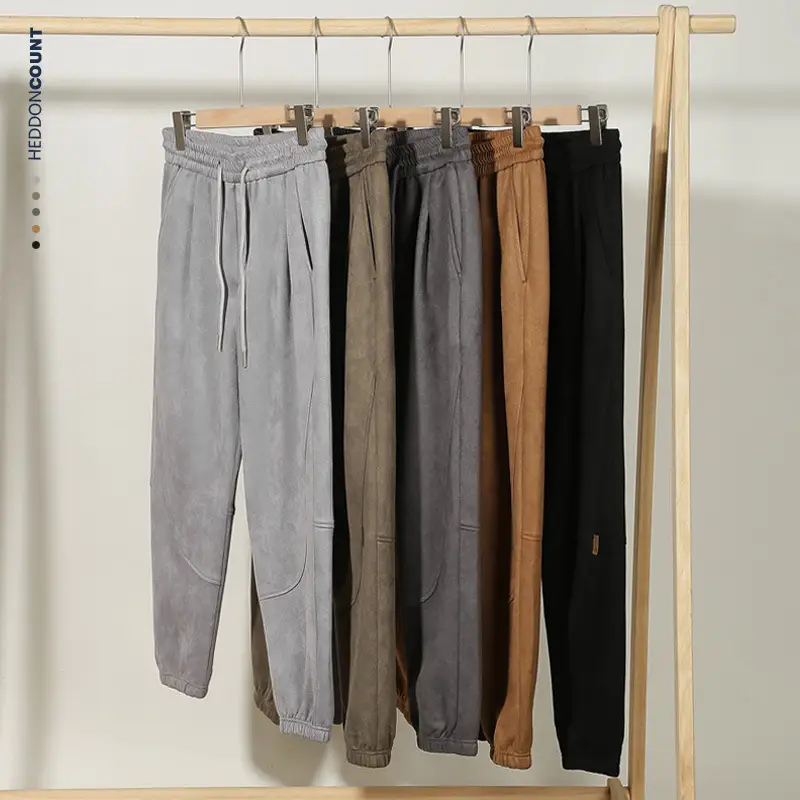 Dengjue Men's Split Suede Jogger Pants Grey Brown Black - Image 8