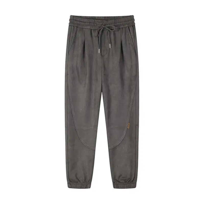 Dengjue Men's Split Suede Jogger Pants Grey Brown Black - Image 9