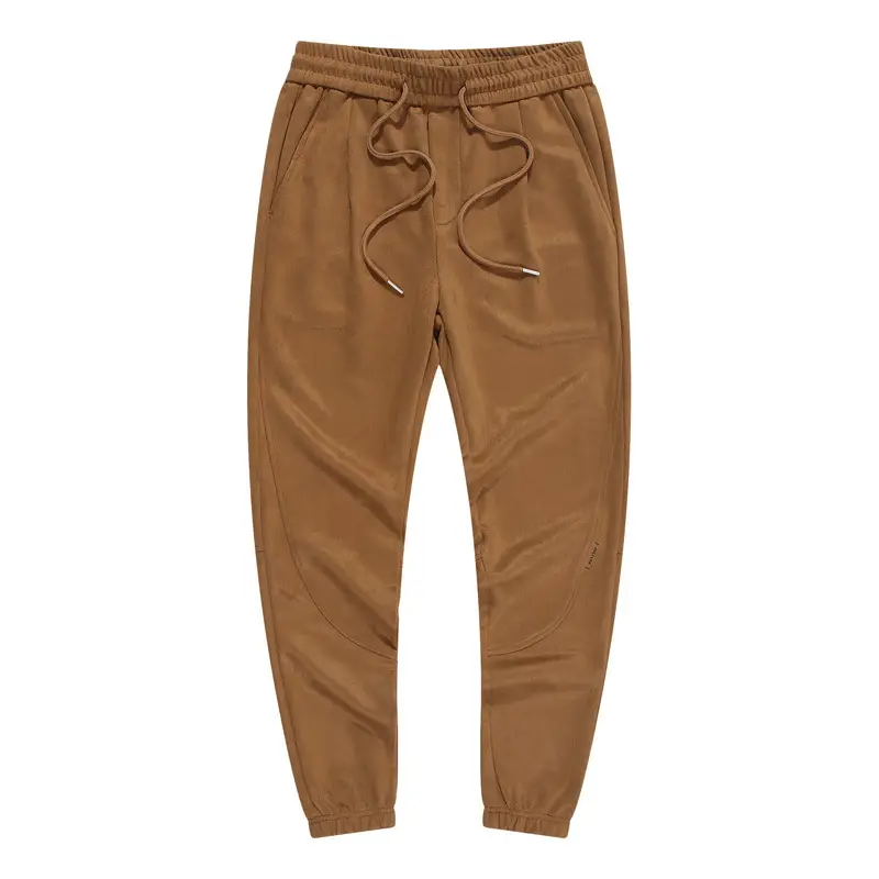 Dengjue Men's Split Suede Jogger Pants Grey Brown Black - Image 2