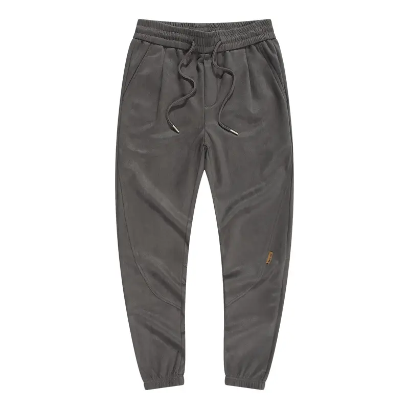 Dengjue Men's Split Suede Jogger Pants Grey Brown Black - Image 3