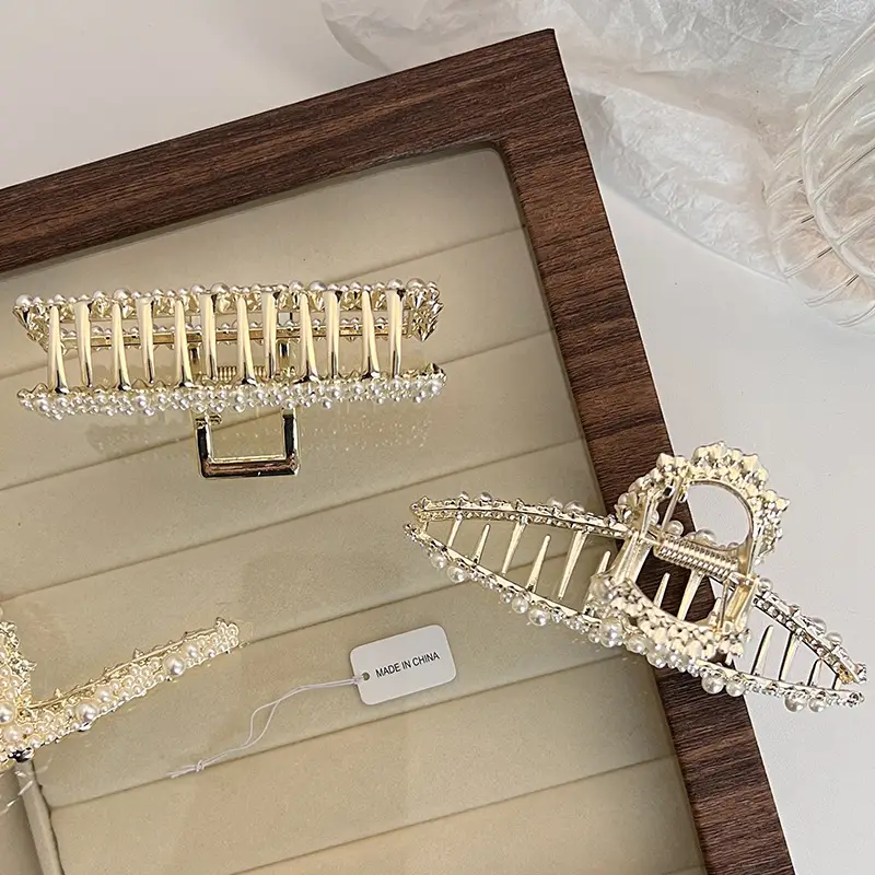 Pearl Flower Cross Hair Clip with Gold Plated Design - Image 5