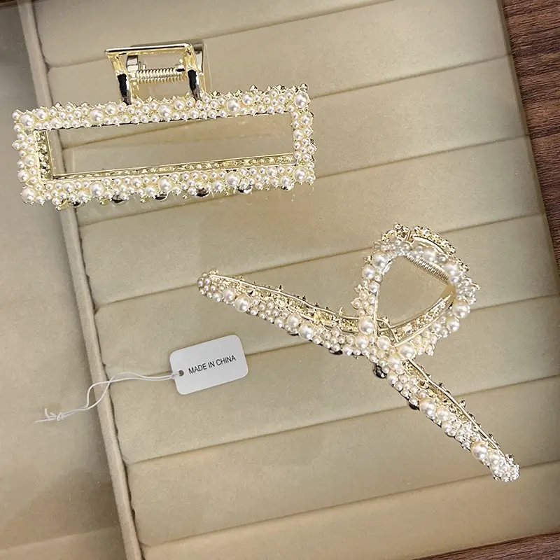 Pearl Flower Cross Hair Clip with Gold Plated Design - Image 6
