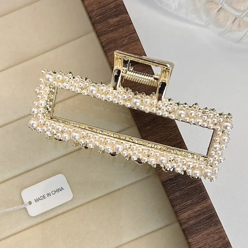 Pearl Flower Cross Hair Clip with Gold Plated Design - Image 2