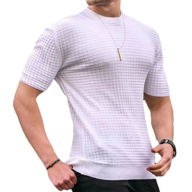 Men's 2025 Square T-Shirt White Round Neck Half Sleeve - Image 8