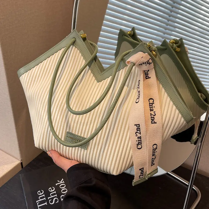 Women's Large Capacity Jersey Striped Shoulder Bag - Image 7