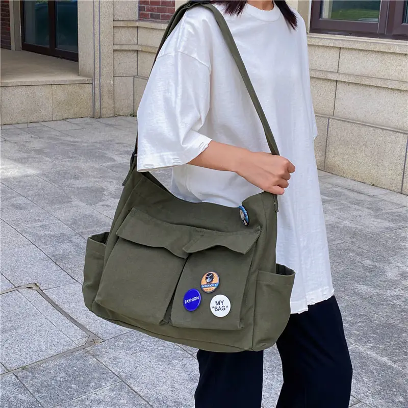 Men Canvas Crossbody Bag Large Capacity Tan - Image 6