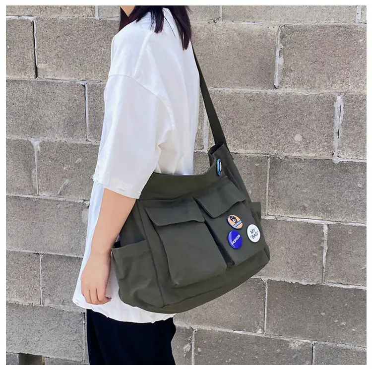 Men Canvas Crossbody Bag Large Capacity Tan — feature 22